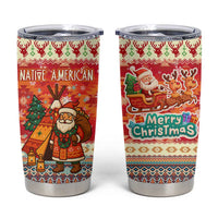 Native American Christmas Tumbler Cup with Red & Orange Geometric Pattern Santa Claus and Teepee Motif - Wonder Print Shop