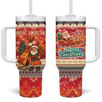 Native American Christmas Tumbler With Handle with Red & Orange Geometric Pattern Santa Claus and Teepee Motif - Wonder Print Shop