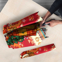 Native American Christmas Umbrella with Red & Orange Geometric Pattern Santa Claus and Teepee Motif - Wonder Print Shop
