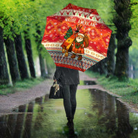 Native American Christmas Umbrella with Red & Orange Geometric Pattern Santa Claus and Teepee Motif - Wonder Print Shop