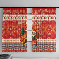 Native American Christmas Window Curtain with Red & Orange Geometric Pattern Santa Claus and Teepee Motif - Wonder Print Shop