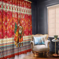 Native American Christmas Window Curtain with Red & Orange Geometric Pattern Santa Claus and Teepee Motif - Wonder Print Shop