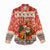 Native American Christmas Women Casual Shirt with Red & Orange Geometric Pattern Santa Claus and Teepee Motif - Wonder Print Shop