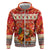 Native American Christmas Zip Hoodie with Red & Orange Geometric Pattern Santa Claus and Teepee Motif - Wonder Print Shop