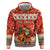 Native American Christmas Zip Hoodie with Red & Orange Geometric Pattern Santa Claus and Teepee Motif - Wonder Print Shop