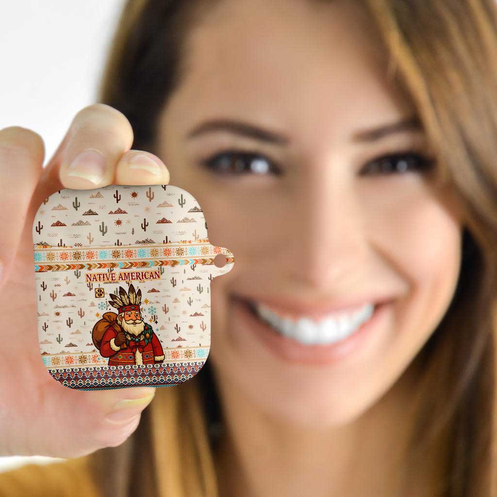 Native American Christmas AirPods Case with Beige Tribal Pattern Santa Claus and Dreamcatcher Motif - Wonder Print Shop