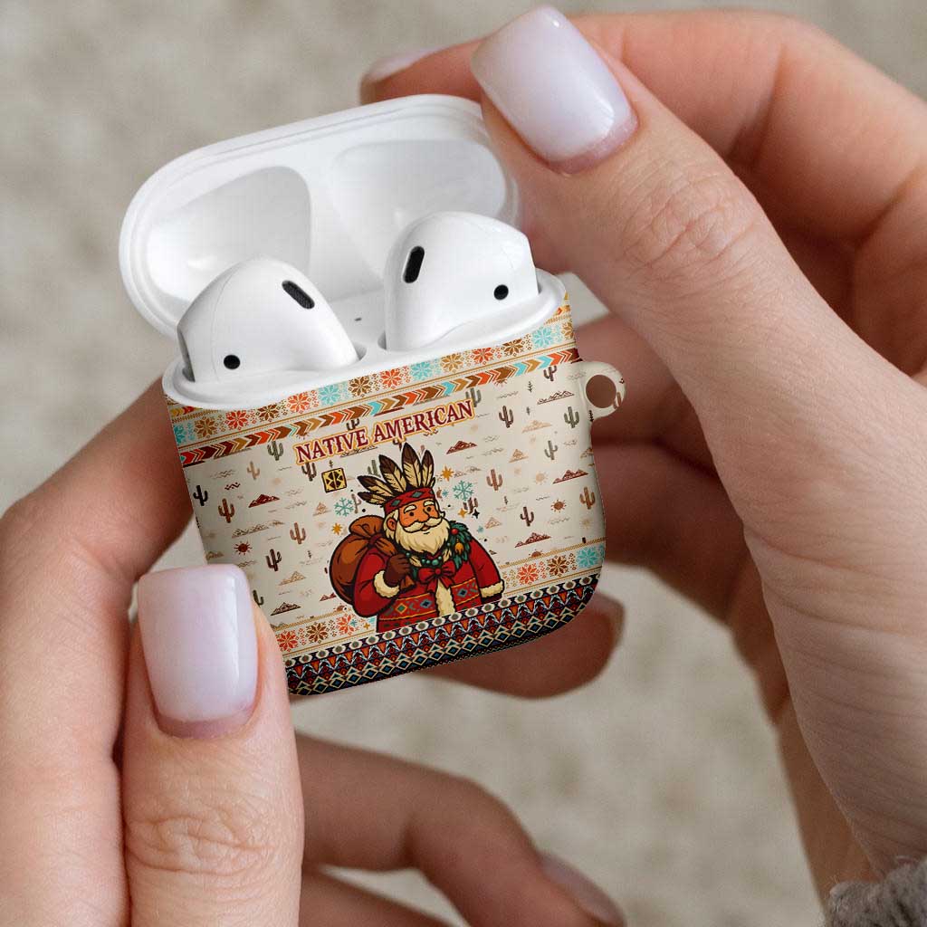 Native American Christmas AirPods Case with Beige Tribal Pattern Santa Claus and Dreamcatcher Motif - Wonder Print Shop