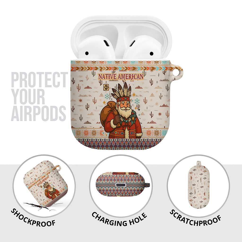 Native American Christmas AirPods Case with Beige Tribal Pattern Santa Claus and Dreamcatcher Motif - Wonder Print Shop