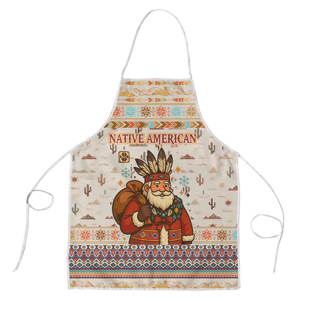 Native American Christmas Apron with Beige Tribal Pattern Santa Claus and Dreamcatcher Motif - Wonder Print Shop