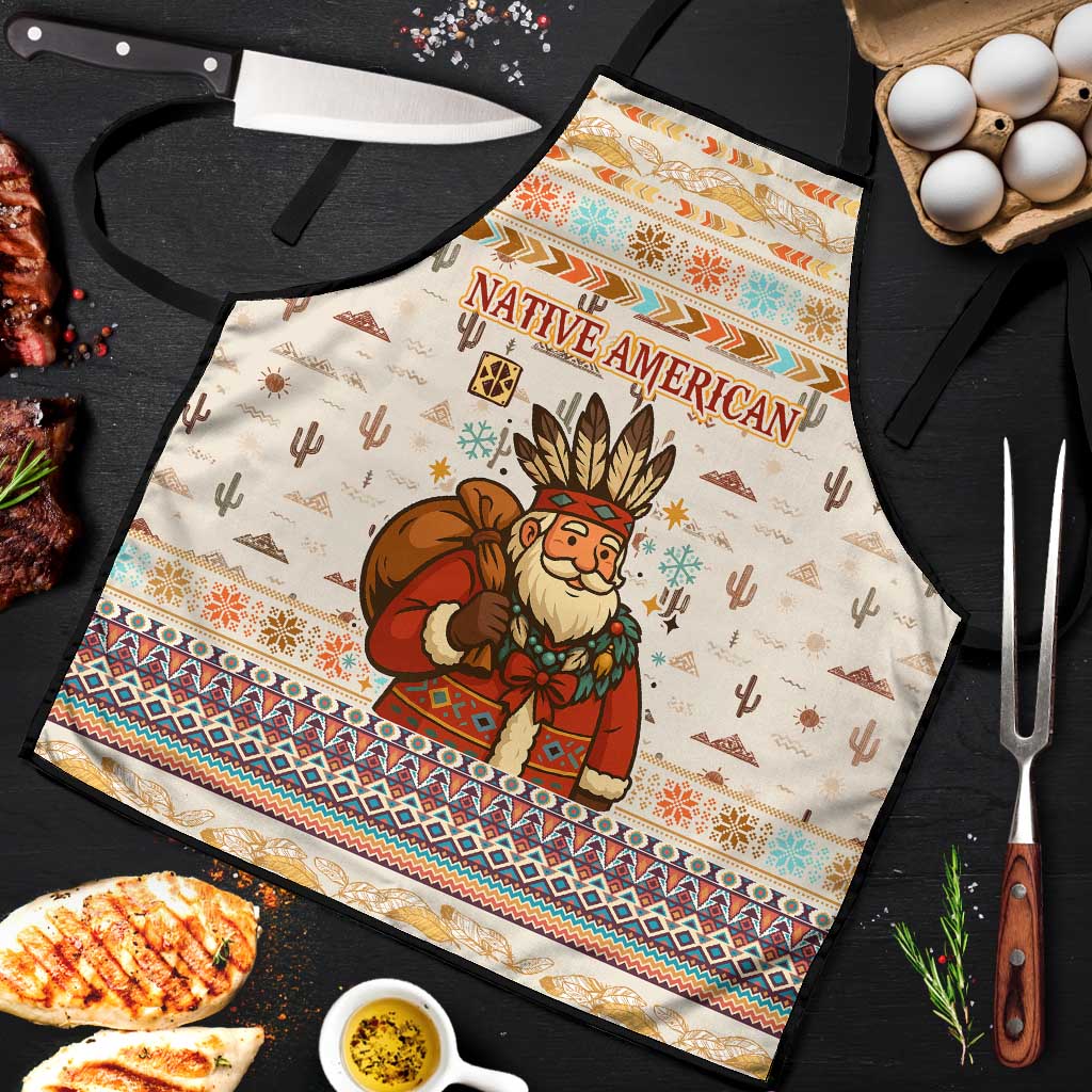 Native American Christmas Apron with Beige Tribal Pattern Santa Claus and Dreamcatcher Motif - Wonder Print Shop