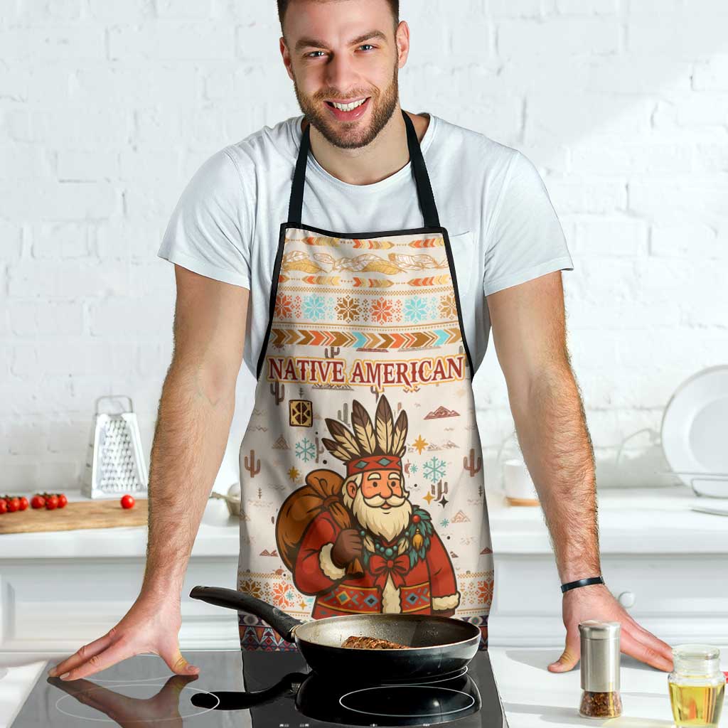 Native American Christmas Apron with Beige Tribal Pattern Santa Claus and Dreamcatcher Motif - Wonder Print Shop