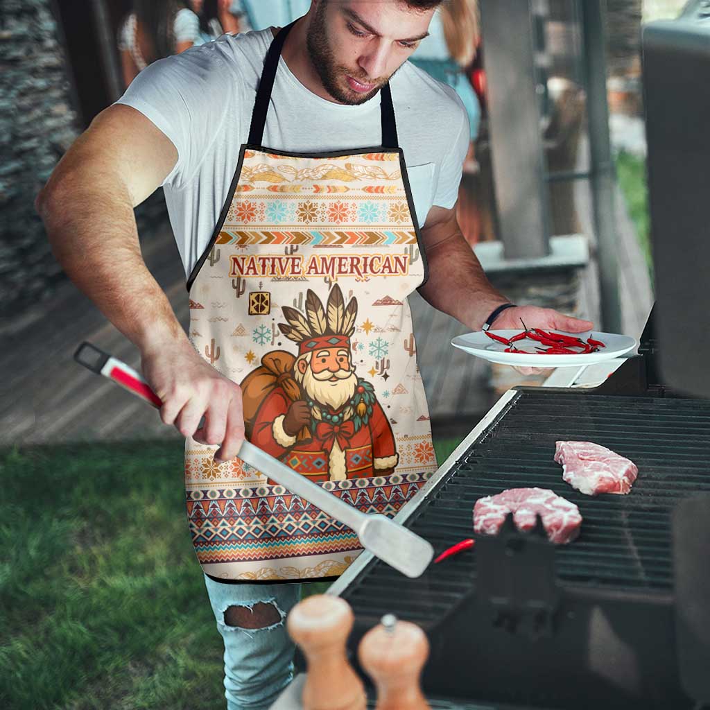 Native American Christmas Apron with Beige Tribal Pattern Santa Claus and Dreamcatcher Motif - Wonder Print Shop