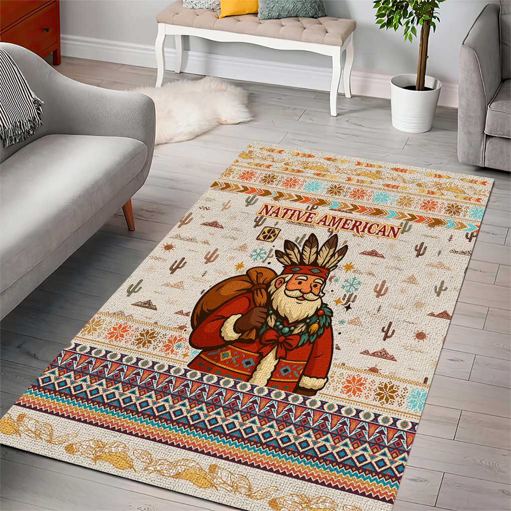 Native American Christmas Area Rug with Beige Tribal Pattern Santa Claus and Dreamcatcher Motif - Wonder Print Shop