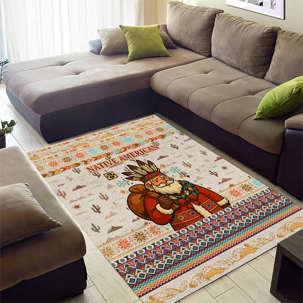 Native American Christmas Area Rug with Beige Tribal Pattern Santa Claus and Dreamcatcher Motif - Wonder Print Shop