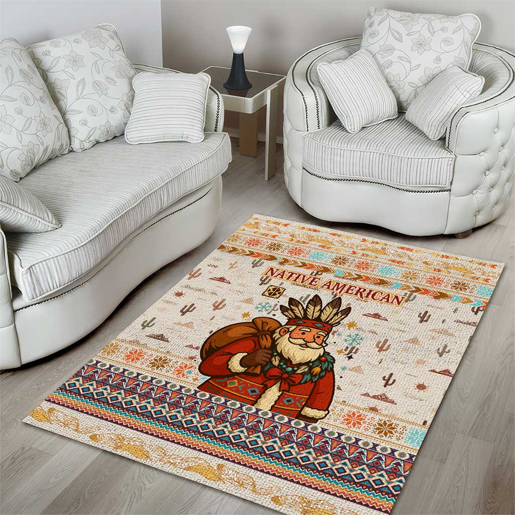 Native American Christmas Area Rug with Beige Tribal Pattern Santa Claus and Dreamcatcher Motif - Wonder Print Shop