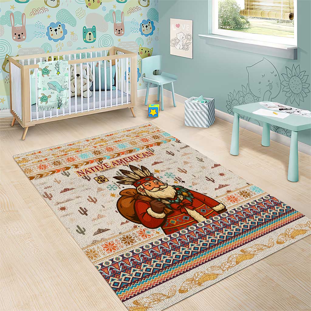 Native American Christmas Area Rug with Beige Tribal Pattern Santa Claus and Dreamcatcher Motif - Wonder Print Shop