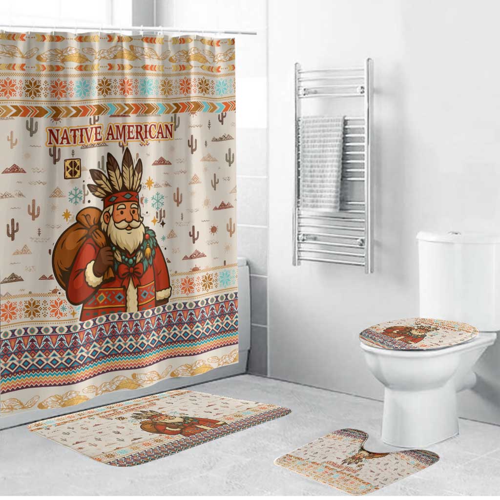 Native American Christmas Bathroom Set with Beige Tribal Pattern Santa Claus and Dreamcatcher Motif - Wonder Print Shop