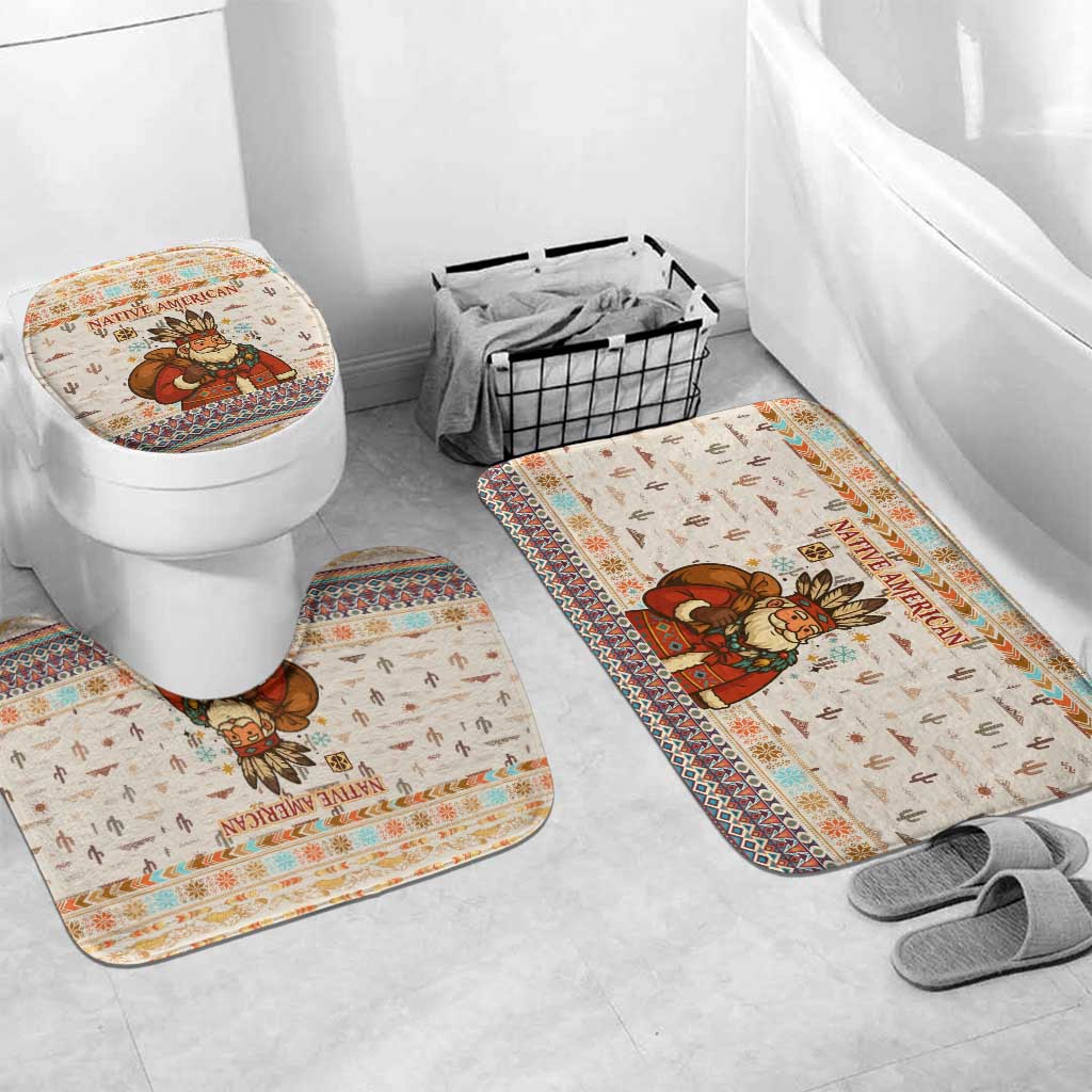 Native American Christmas Bathroom Set with Beige Tribal Pattern Santa Claus and Dreamcatcher Motif - Wonder Print Shop
