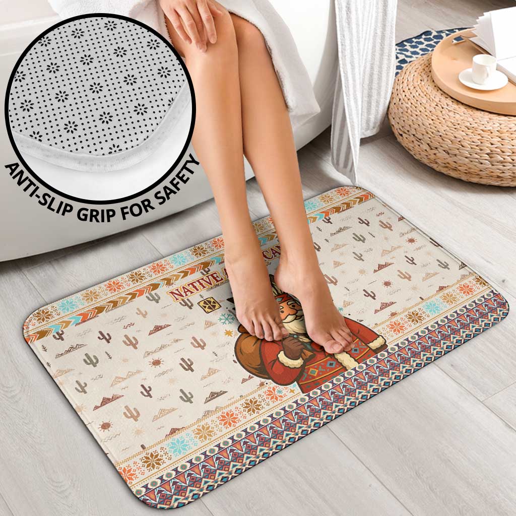 Native American Christmas Bathroom Set with Beige Tribal Pattern Santa Claus and Dreamcatcher Motif - Wonder Print Shop