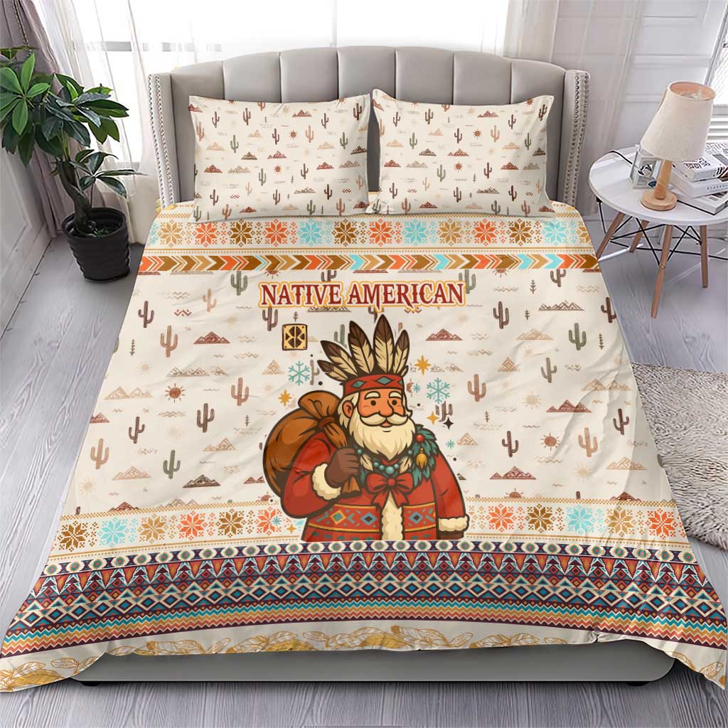 Native American Christmas Bedding Set with Beige Tribal Pattern Santa Claus and Dreamcatcher Motif - Wonder Print Shop