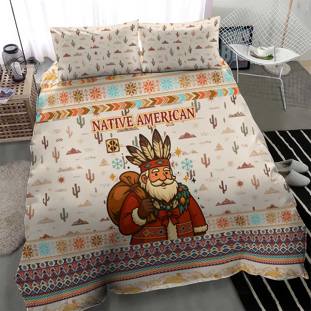 Native American Christmas Bedding Set with Beige Tribal Pattern Santa Claus and Dreamcatcher Motif - Wonder Print Shop
