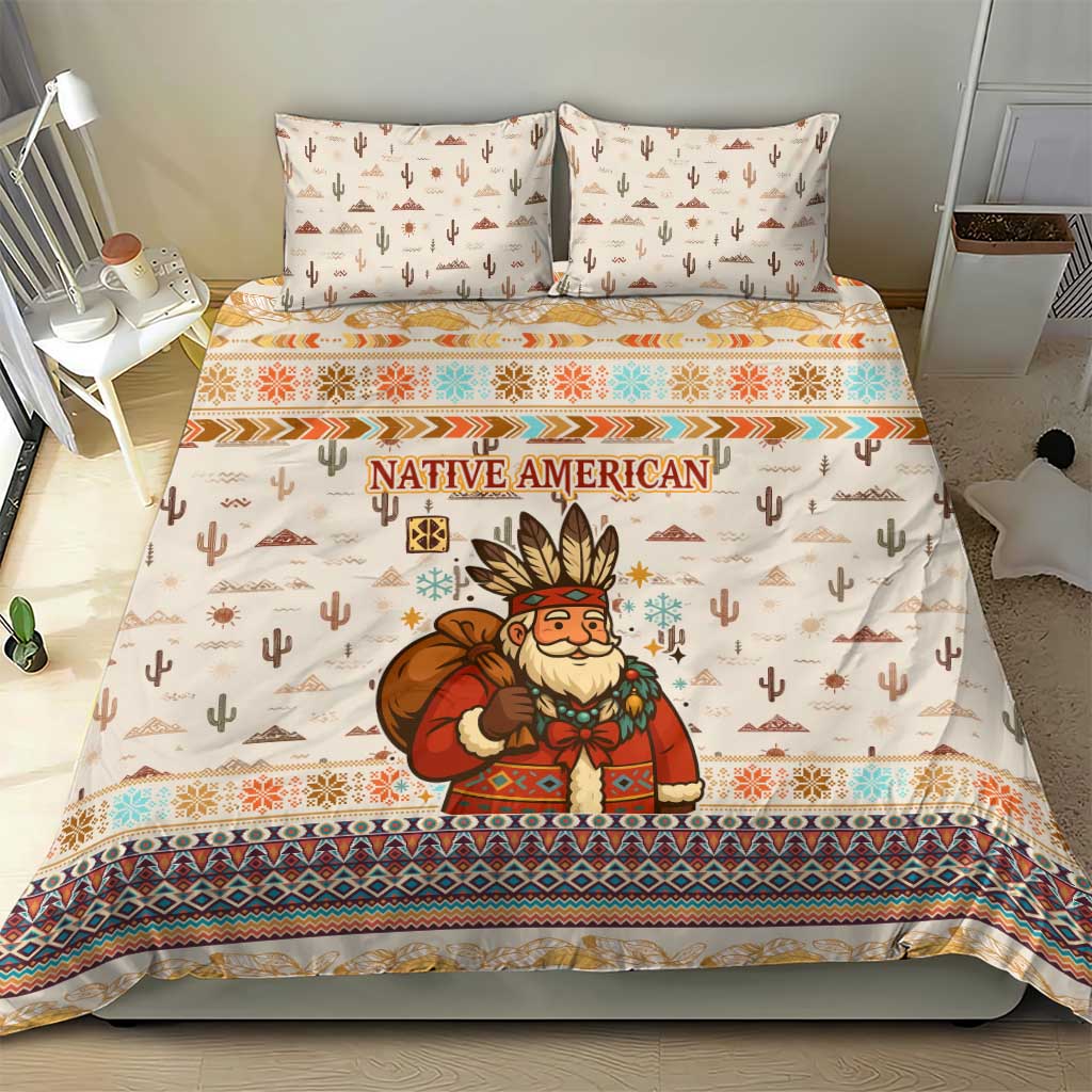 Native American Christmas Bedding Set with Beige Tribal Pattern Santa Claus and Dreamcatcher Motif - Wonder Print Shop