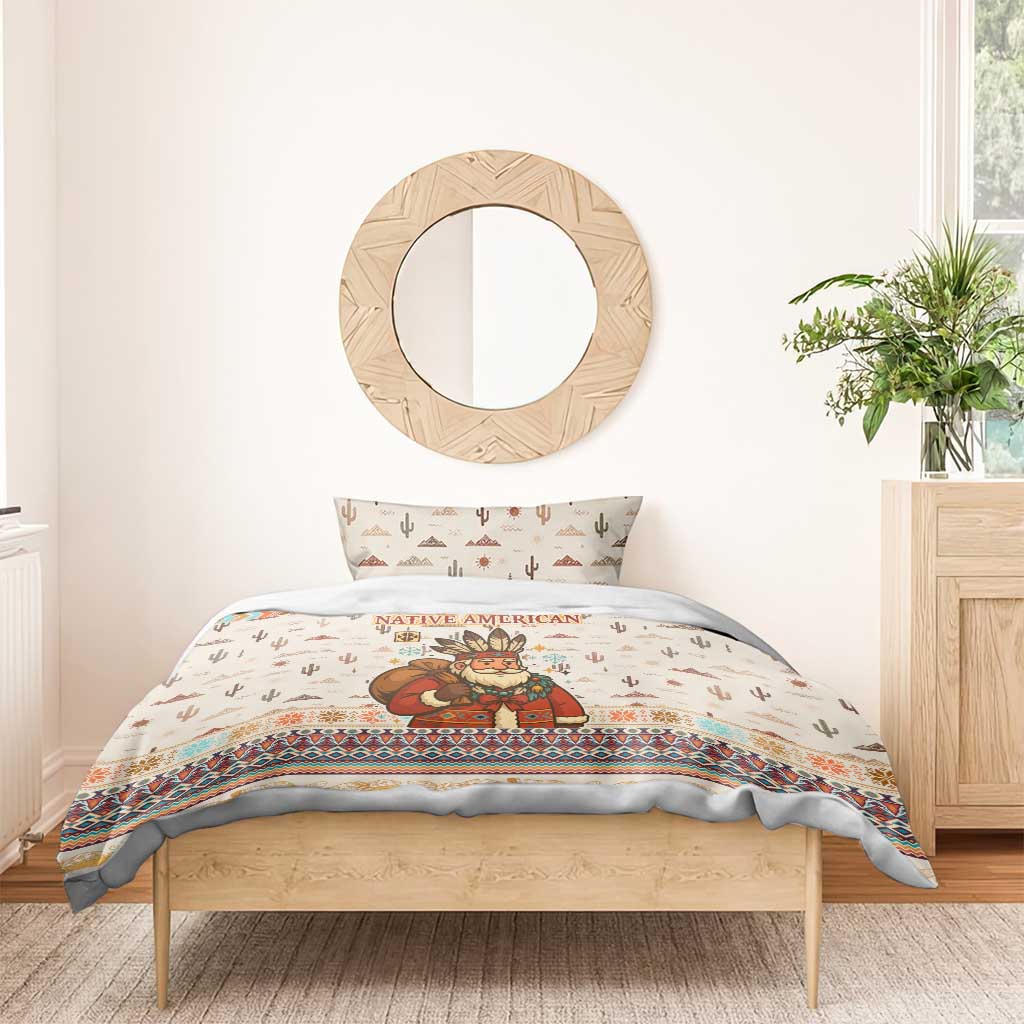 Native American Christmas Bedding Set with Beige Tribal Pattern Santa Claus and Dreamcatcher Motif - Wonder Print Shop