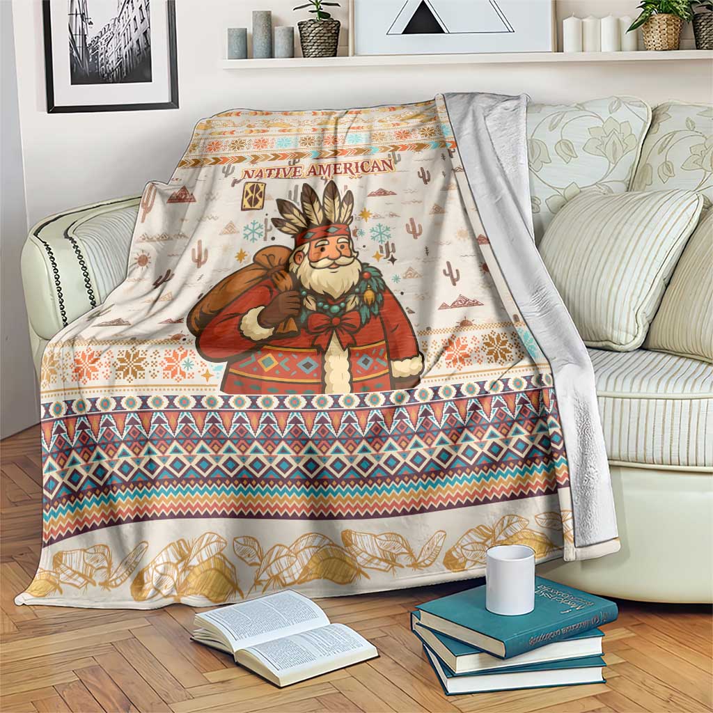 Native American Christmas Blanket with Beige Tribal Pattern Santa Claus and Dreamcatcher Motif - Wonder Print Shop