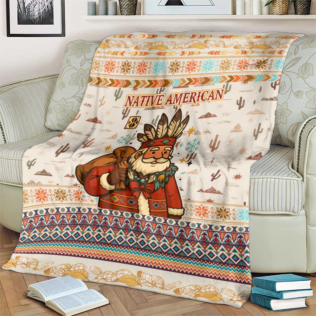 Native American Christmas Blanket with Beige Tribal Pattern Santa Claus and Dreamcatcher Motif - Wonder Print Shop