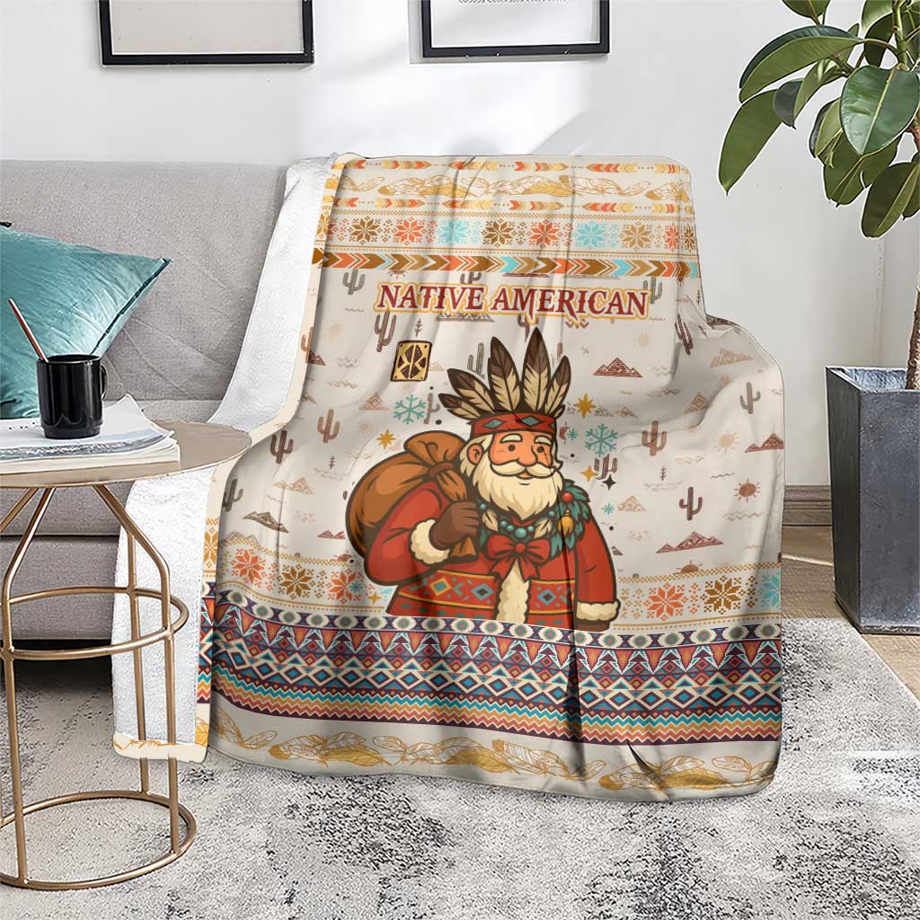 Native American Christmas Blanket with Beige Tribal Pattern Santa Claus and Dreamcatcher Motif - Wonder Print Shop