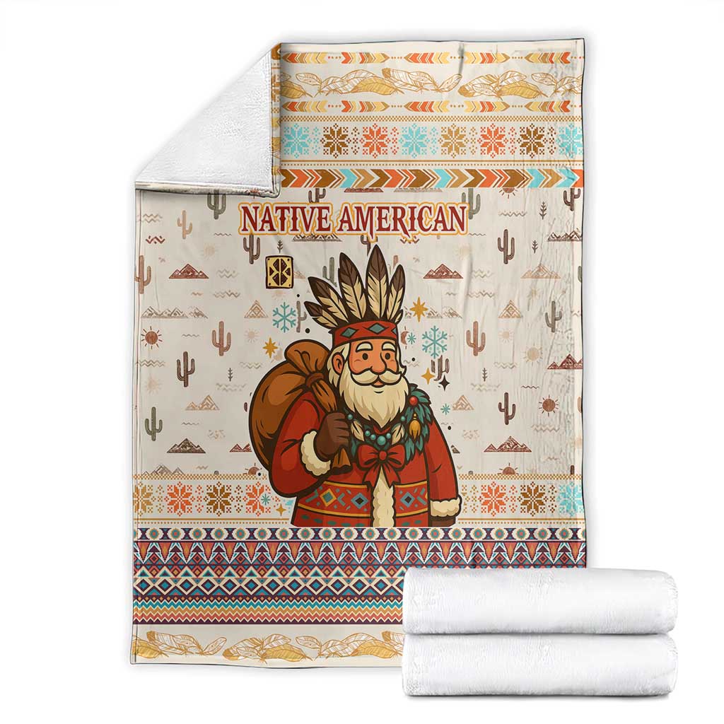 Native American Christmas Blanket with Beige Tribal Pattern Santa Claus and Dreamcatcher Motif - Wonder Print Shop