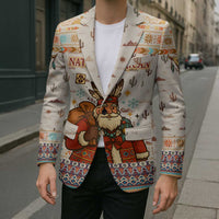 Native American Christmas Blazer with Beige Tribal Pattern Santa Claus and Dreamcatcher Motif - Wonder Print Shop