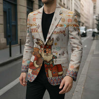 Native American Christmas Blazer with Beige Tribal Pattern Santa Claus and Dreamcatcher Motif - Wonder Print Shop
