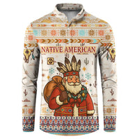 Native American Christmas Button Sweatshirt with Beige Tribal Pattern Santa Claus and Dreamcatcher Motif - Wonder Print Shop