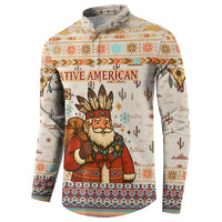 Native American Christmas Button Sweatshirt with Beige Tribal Pattern Santa Claus and Dreamcatcher Motif - Wonder Print Shop