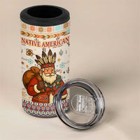 Native American Christmas 4 in 1 Can Cooler Tumbler with Beige Tribal Pattern Santa Claus and Dreamcatcher Motif - Wonder Print Shop