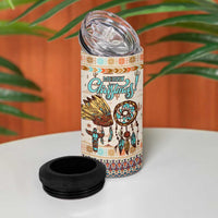 Native American Christmas 4 in 1 Can Cooler Tumbler with Beige Tribal Pattern Santa Claus and Dreamcatcher Motif - Wonder Print Shop