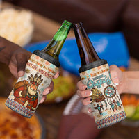 Native American Christmas 4 in 1 Can Cooler Tumbler with Beige Tribal Pattern Santa Claus and Dreamcatcher Motif - Wonder Print Shop
