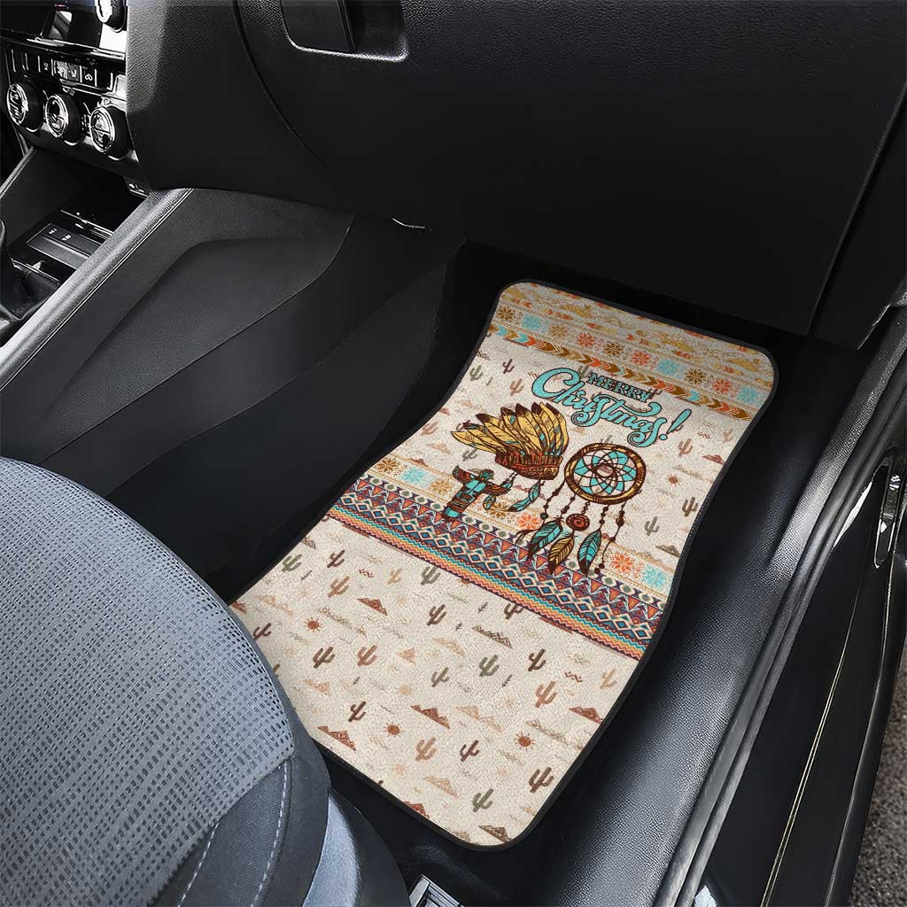 Native American Christmas Car Mats with Beige Tribal Pattern Santa Claus and Dreamcatcher Motif - Wonder Print Shop