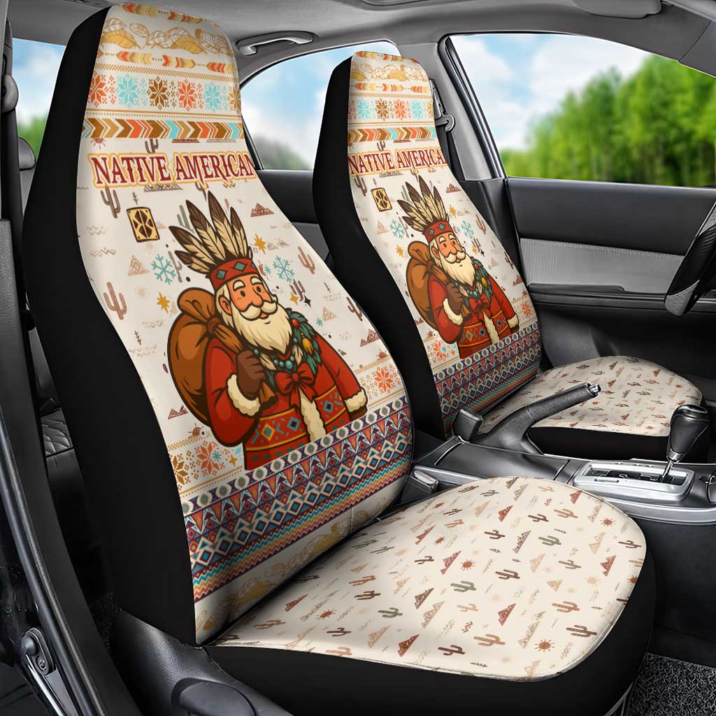 Native American Christmas Car Seat Cover with Beige Tribal Pattern Santa Claus and Dreamcatcher Motif - Wonder Print Shop