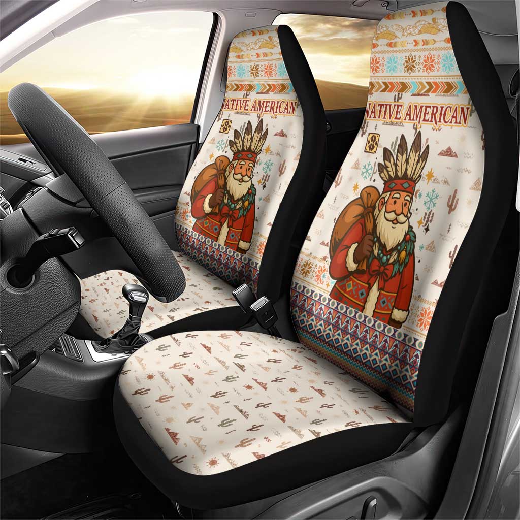 Native American Christmas Car Seat Cover with Beige Tribal Pattern Santa Claus and Dreamcatcher Motif - Wonder Print Shop