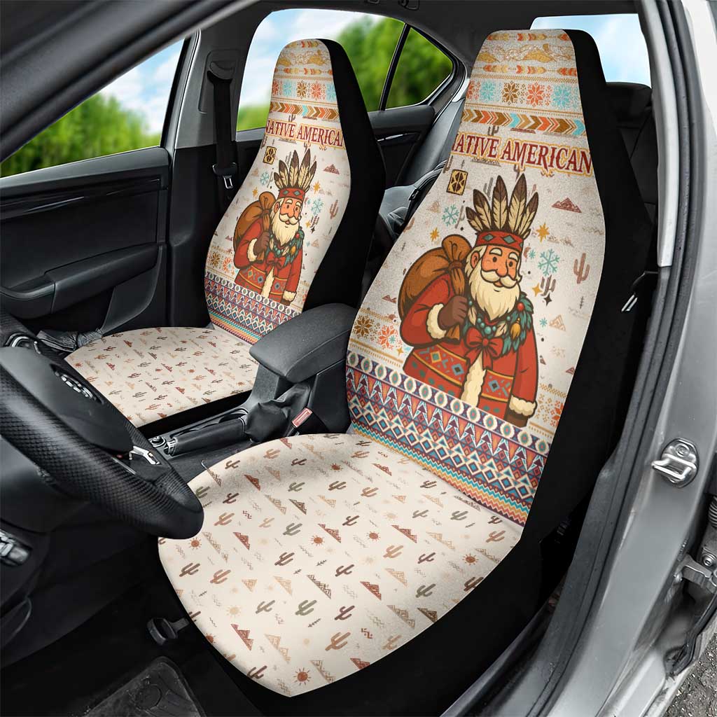Native American Christmas Car Seat Cover with Beige Tribal Pattern Santa Claus and Dreamcatcher Motif - Wonder Print Shop