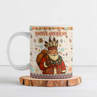 Native American Christmas Ceramic Mug with Beige Tribal Pattern Santa Claus and Dreamcatcher Motif - Wonder Print Shop