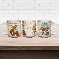 Native American Christmas Ceramic Mug with Beige Tribal Pattern Santa Claus and Dreamcatcher Motif - Wonder Print Shop