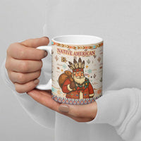 Native American Christmas Ceramic Mug with Beige Tribal Pattern Santa Claus and Dreamcatcher Motif - Wonder Print Shop