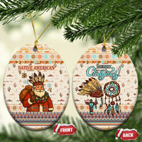 Native American Christmas Ceramic Ornament with Beige Tribal Pattern Santa Claus and Dreamcatcher Motif - Wonder Print Shop