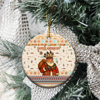 Native American Christmas Ceramic Ornament with Beige Tribal Pattern Santa Claus and Dreamcatcher Motif - Wonder Print Shop