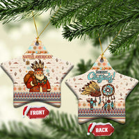 Native American Christmas Ceramic Ornament with Beige Tribal Pattern Santa Claus and Dreamcatcher Motif - Wonder Print Shop