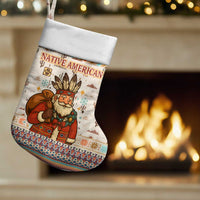 Native American Christmas Stocking with Beige Tribal Pattern Santa Claus and Dreamcatcher Motif - Wonder Print Shop