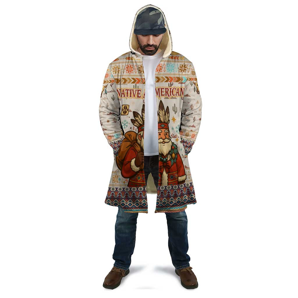 Native American Christmas Cloak with Beige Tribal Pattern Santa Claus and Dreamcatcher Motif - Wonder Print Shop